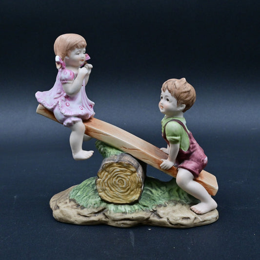 Lefton China KW4881 Boy & Girl On Seesaw Vintage Figure