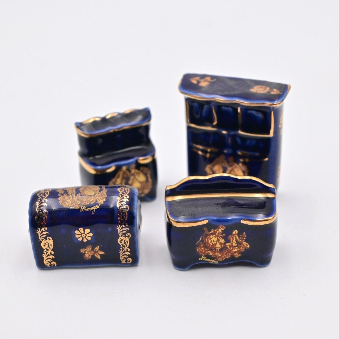 Limoges Cobalt Blue Victorian Dollhouse Furniture Vintage  Bundle Of 4