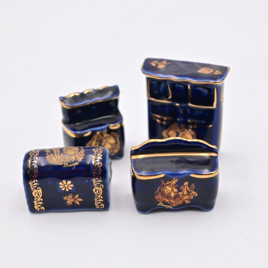 Limoges Cobalt Blue Victorian Dollhouse Furniture Vintage  Bundle Of 4