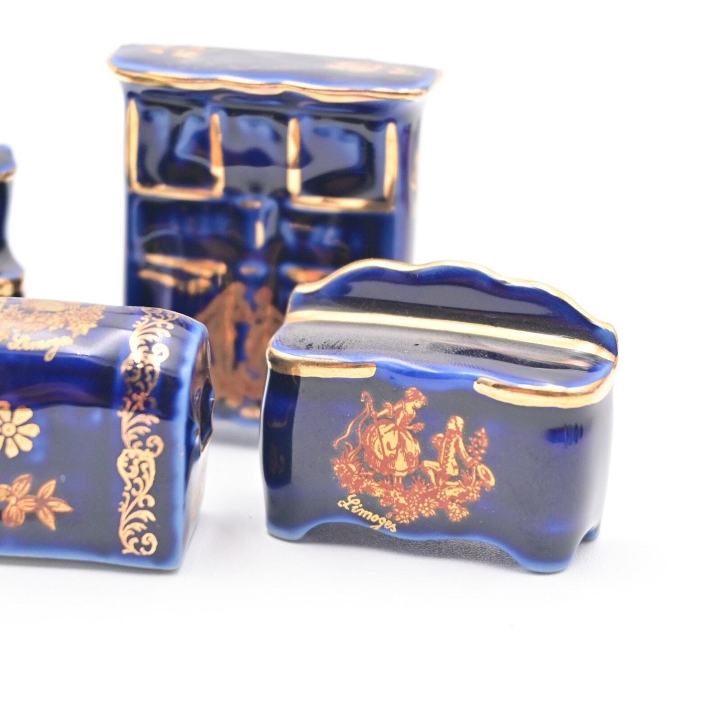 Limoges Cobalt Blue Victorian Dollhouse Furniture Vintage  Bundle Of 4