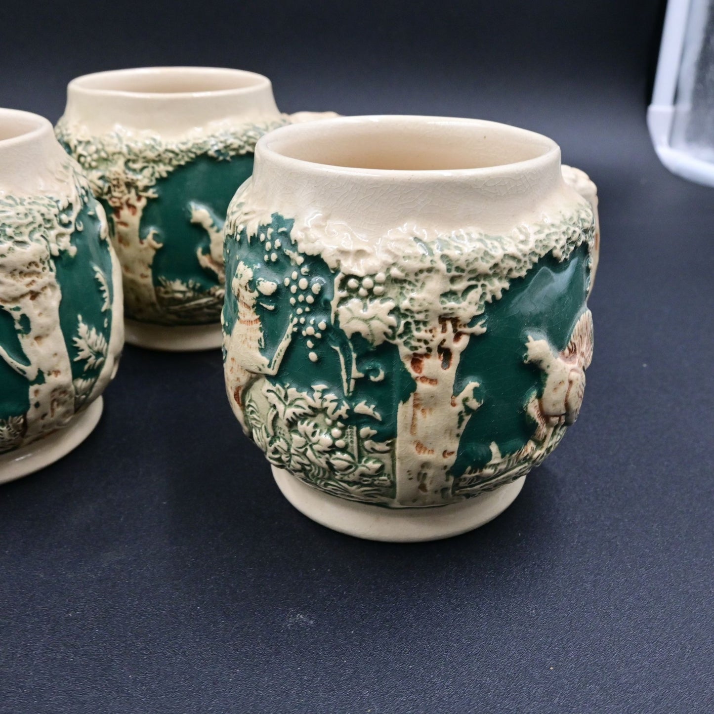 Gerzit West German Dog With Pheasants Coffee Stoneware Cups Vintage Mug Set Of 5