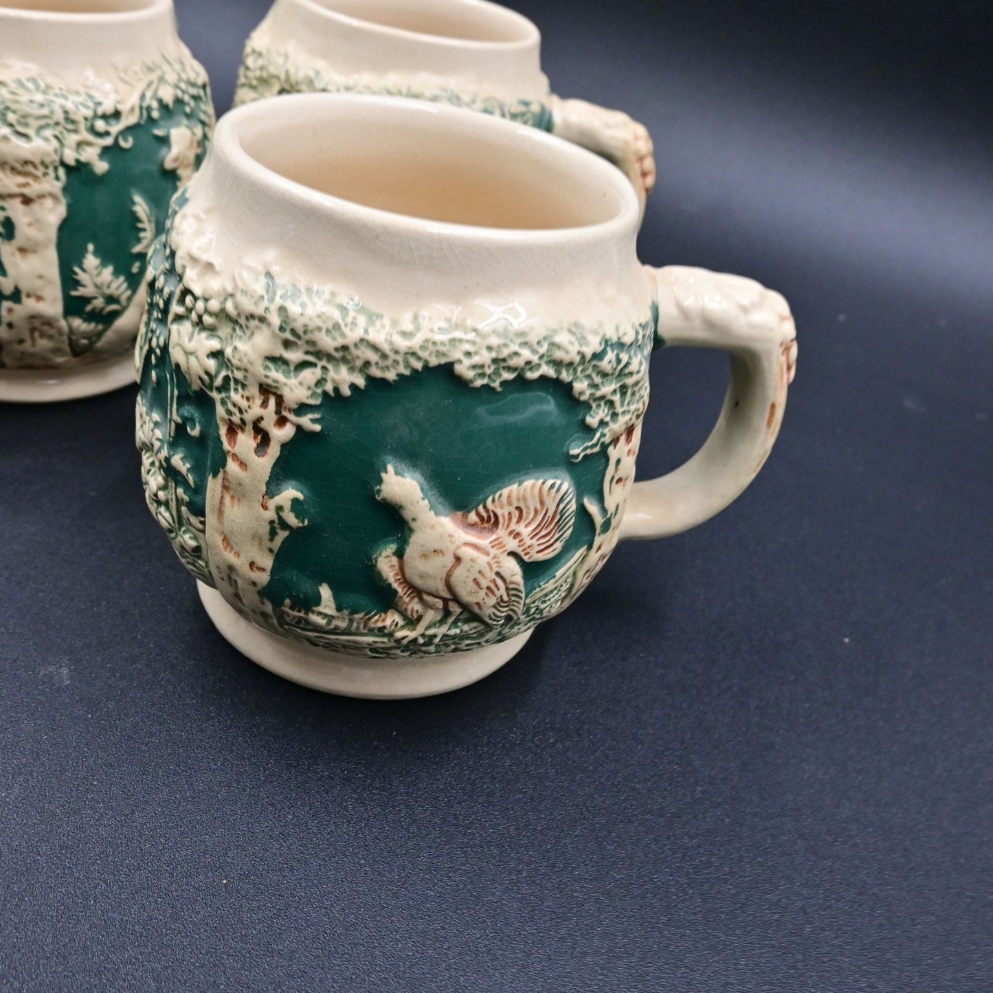 Gerzit West German Dog With Pheasants Coffee Stoneware Cups Vintage Mug Set Of 5