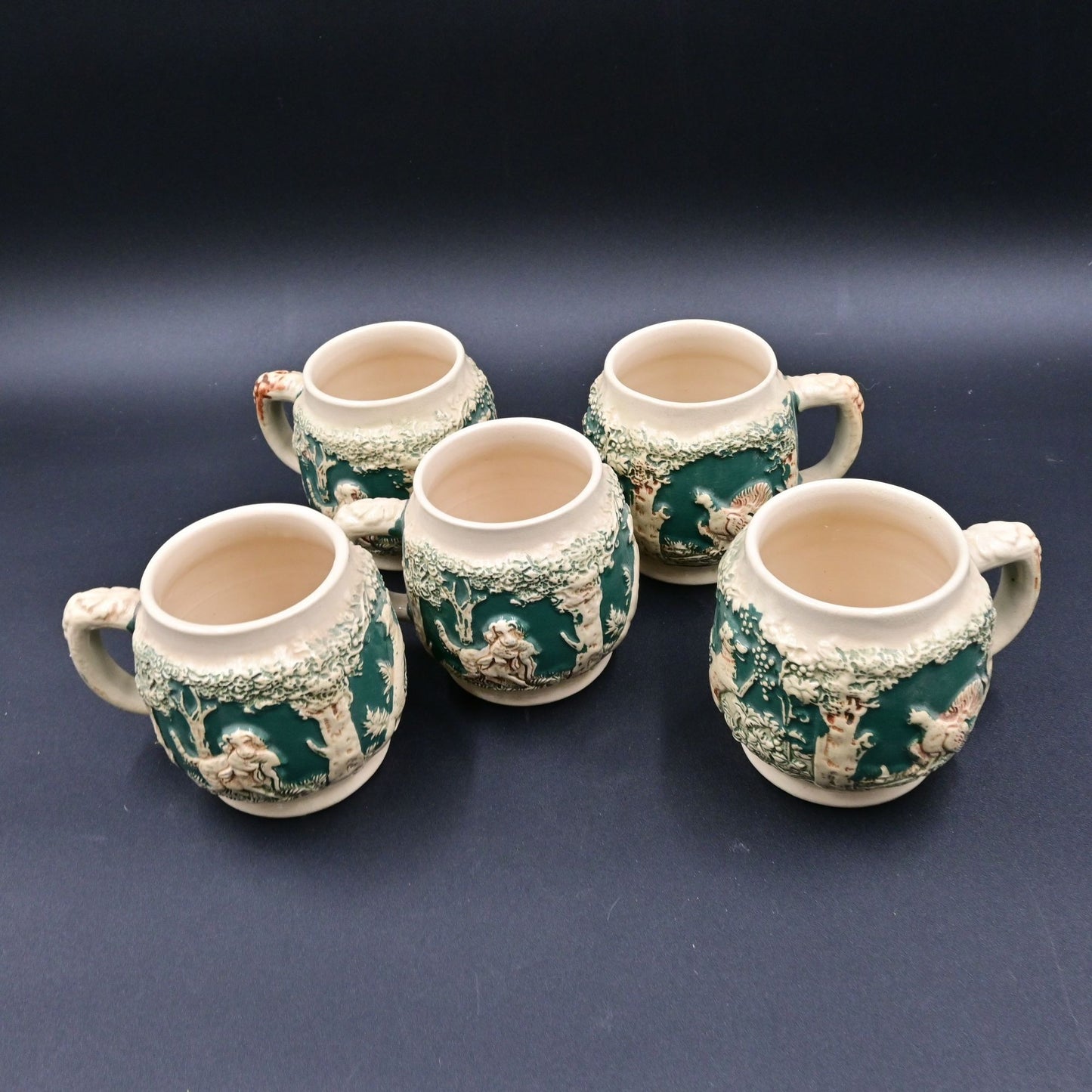 Gerzit West German Dog With Pheasants Coffee Stoneware Cups Vintage Mug Set Of 5
