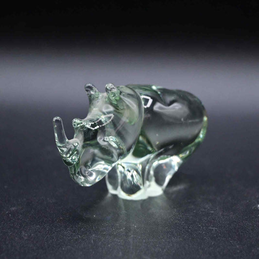 Vintage Rhinoceros Art Glass Small Paperweight Figure