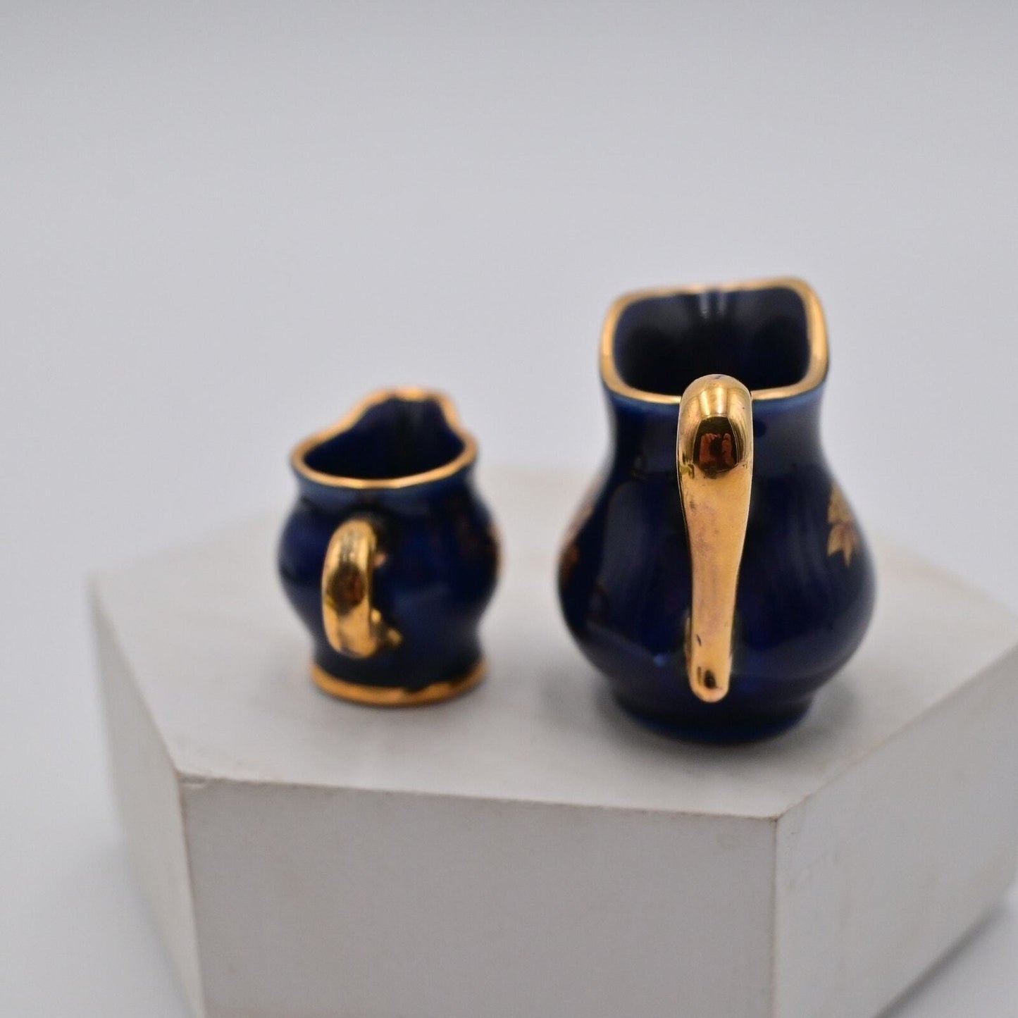 Vintage Limoges Cobalt Blue Pitcher With Creamer Miniature Figures
