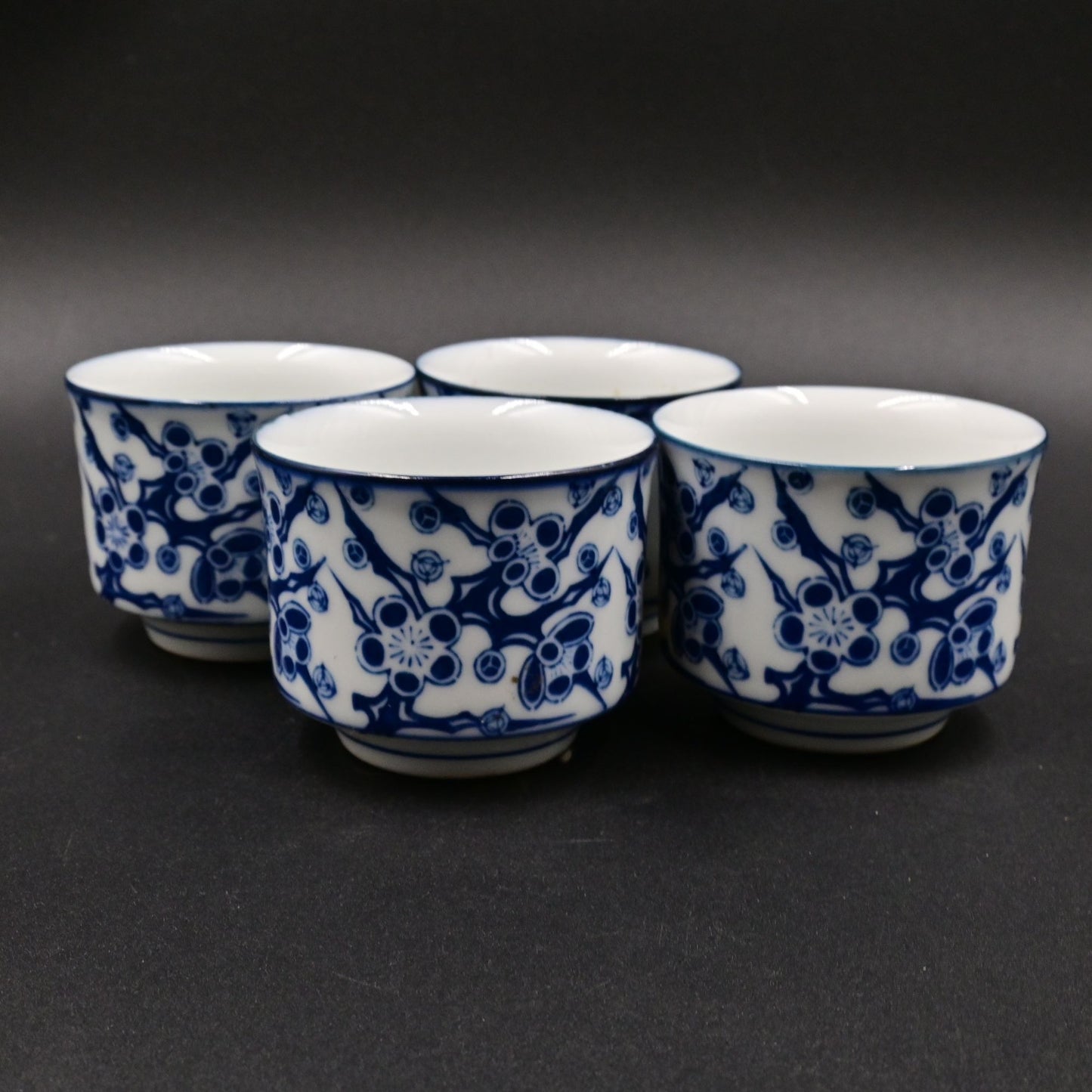 Japanese Blue White Floral Tea Sake Cups 2.5" Vintage Set Of 4
