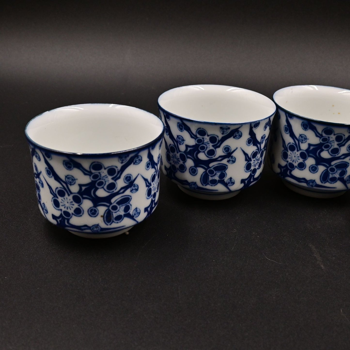 Japanese Blue White Floral Tea Sake Cups 2.5" Vintage Set Of 4
