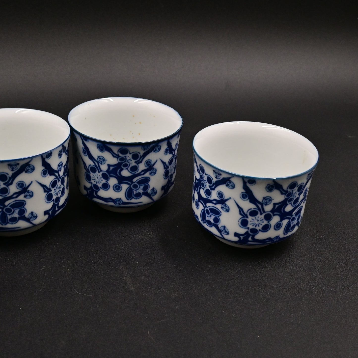 Japanese Blue White Floral Tea Sake Cups 2.5" Vintage Set Of 4