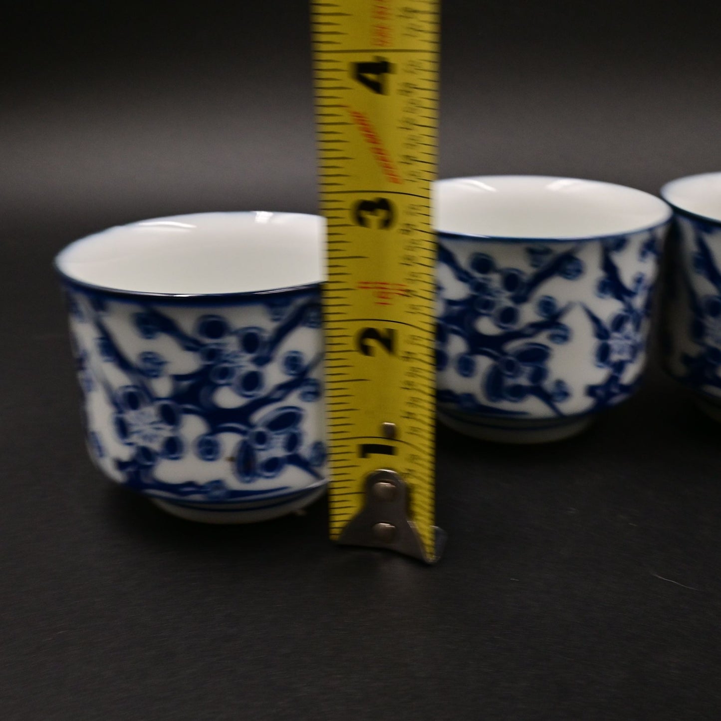 Japanese Blue White Floral Tea Sake Cups 2.5" Vintage Set Of 4