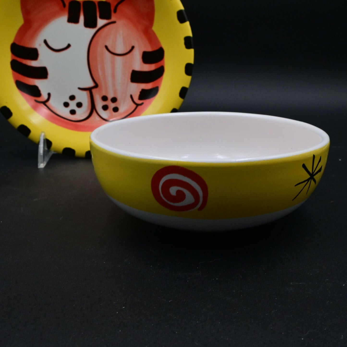 Handmade La Gioconda Cat Ceramic Bowl & Plate Set