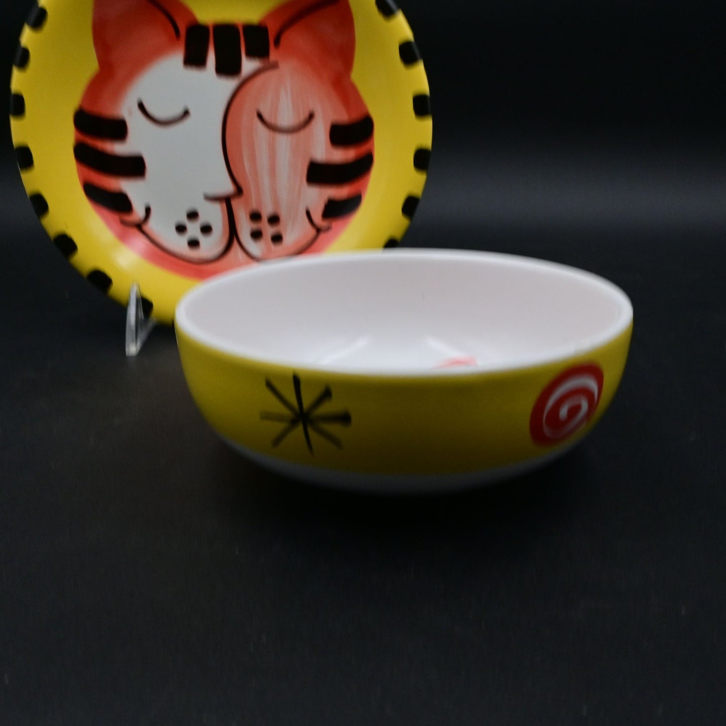Handmade La Gioconda Cat Ceramic Bowl & Plate Set