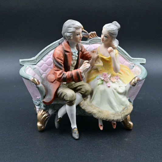 Cucci Royal Crown Porcelain Figurine Victorian Couple On Couch Vintage 1970s