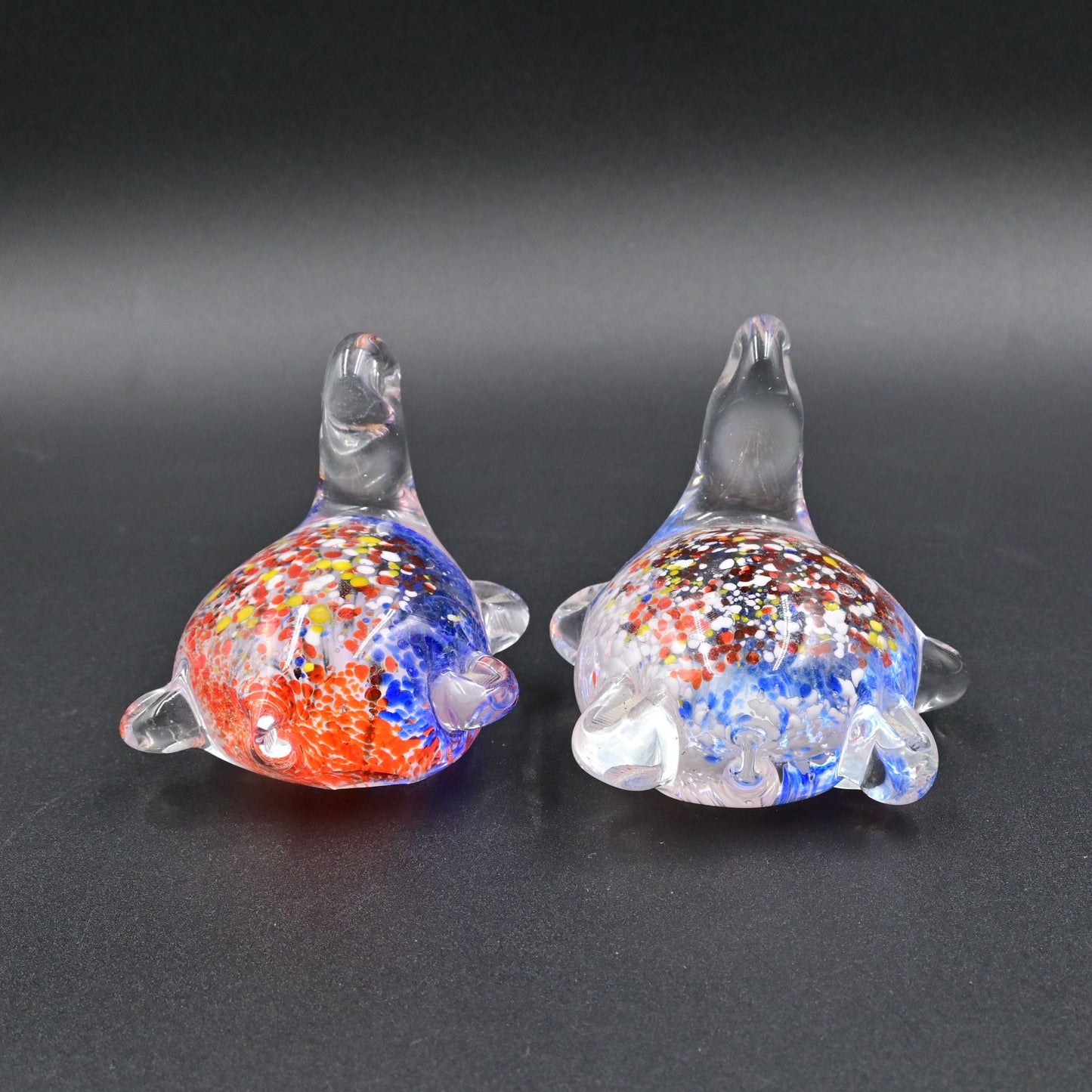 Art Glass Turtle Multicolor Splatter Paperweight Murano Style Bundle Of 2