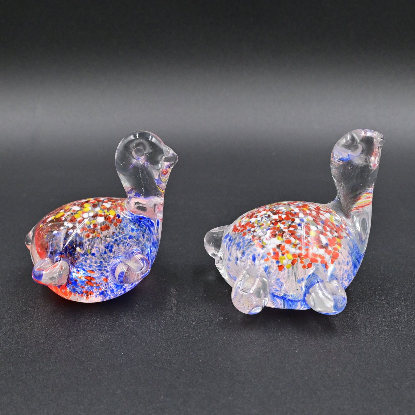 Art Glass Turtle Multicolor Splatter Paperweight Murano Style Bundle Of 2