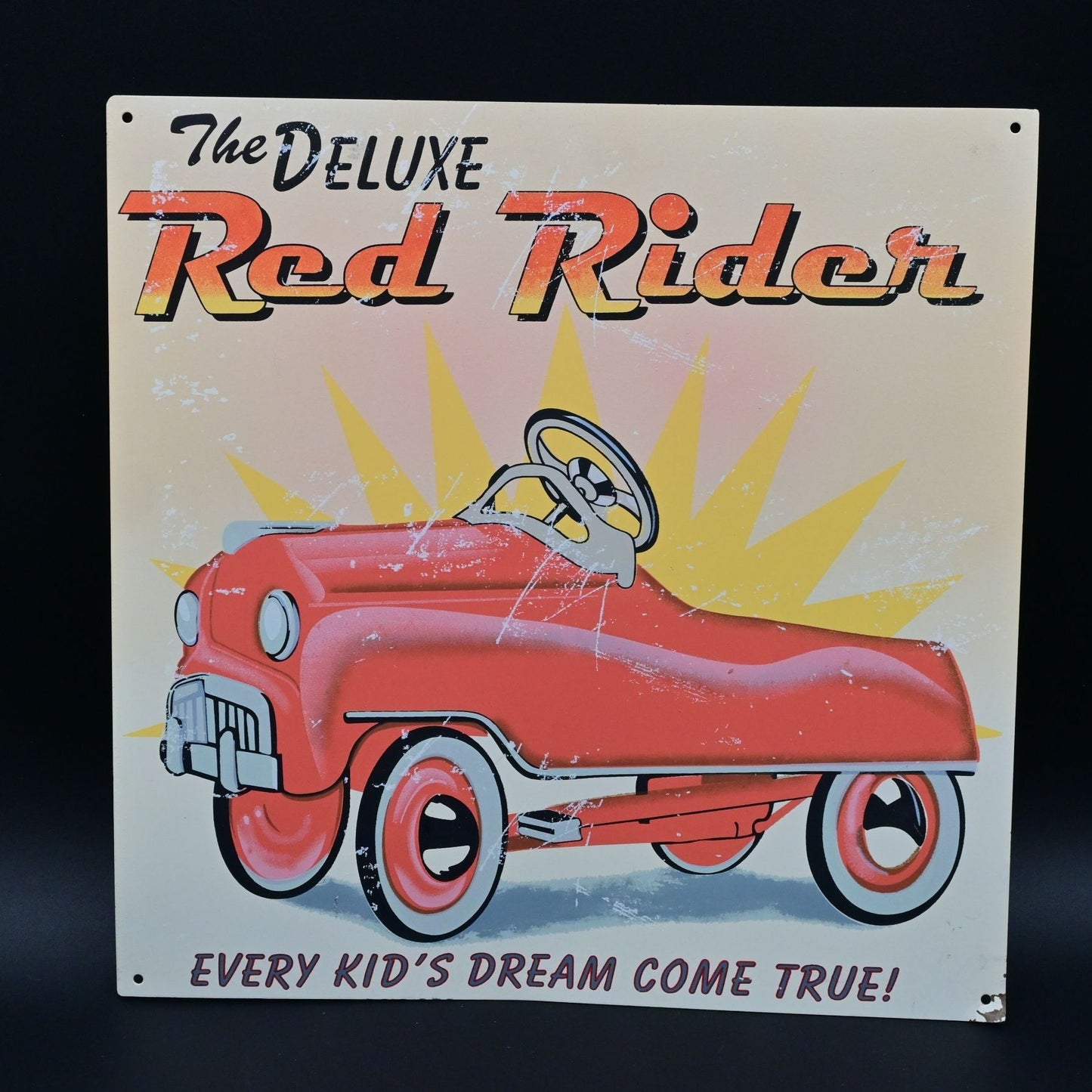 The Deluxe Red Rider Pedal Car Vintage Metal Sign Retired