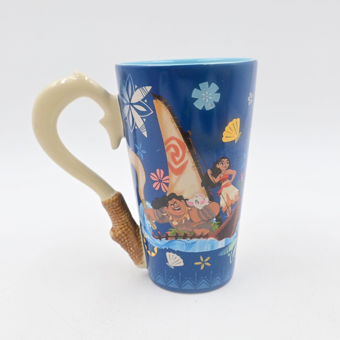 Disney Store Moana Tall 16oz Fishhook Handle Ceramic Mug Maui Pua