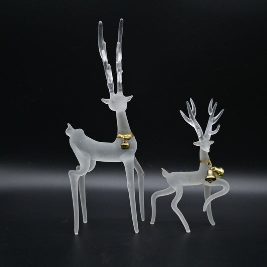 Frosted Glass Reindeer Glass Pair Of 2 Holiday Christmas Figurines