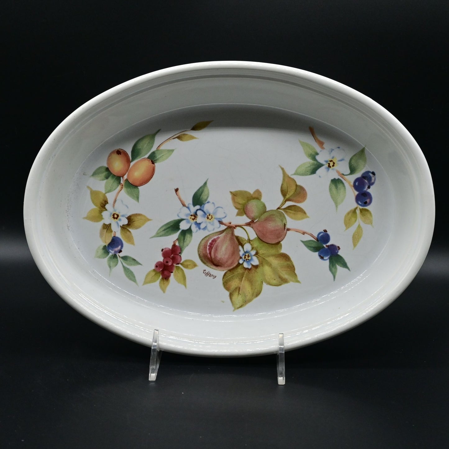 Tiffany Brunelli Oval Baking Dish-Made in Italy Flowers Figs Vintage