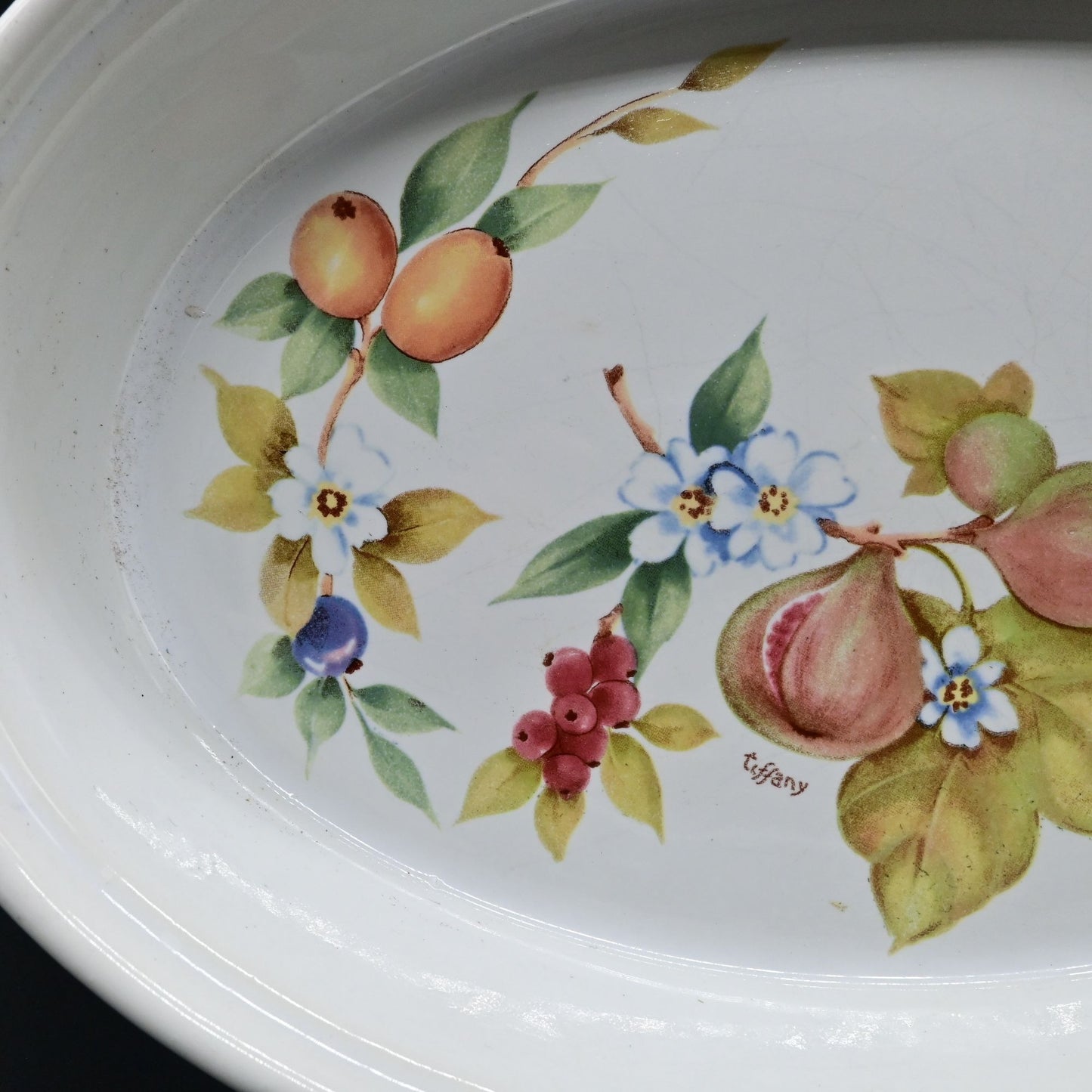Tiffany Brunelli Oval Baking Dish-Made in Italy Flowers Figs Vintage