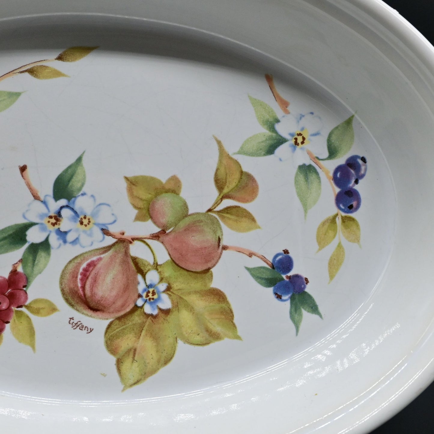 Tiffany Brunelli Oval Baking Dish-Made in Italy Flowers Figs Vintage
