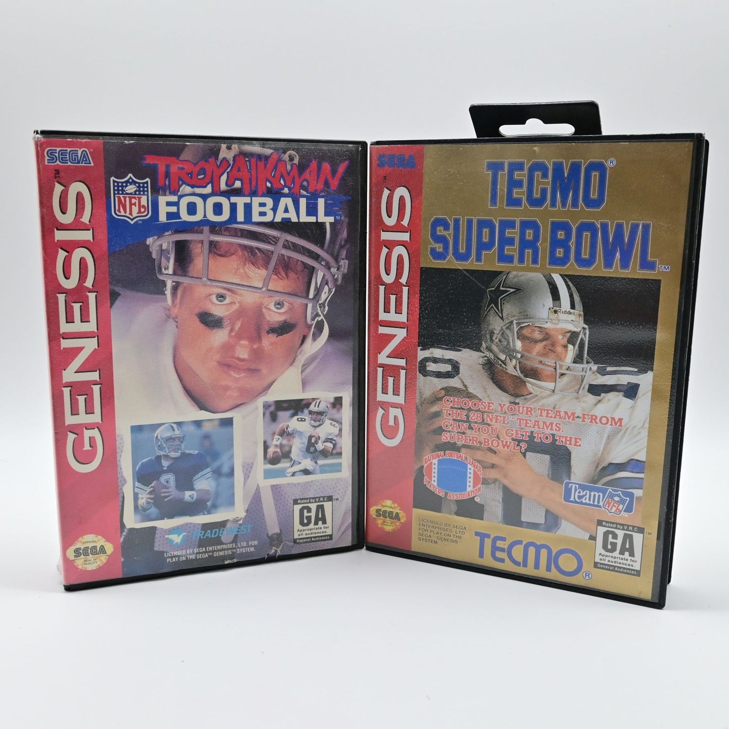 Sega Genesis NFL Troy Aikman Football & Tecmo Super Bowl Game Bundle