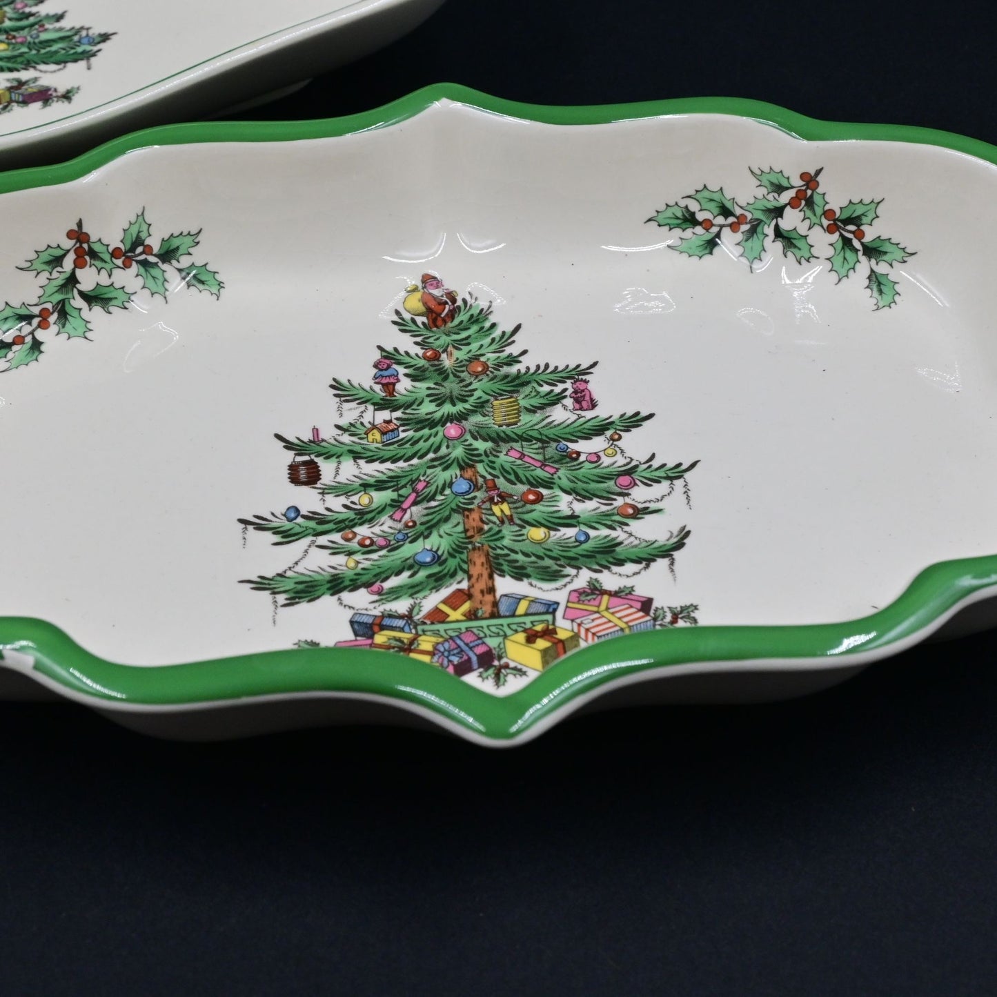 Spode China Christmas Tree Candy Ogee & Diamond Shaped Dish Pair Of 2