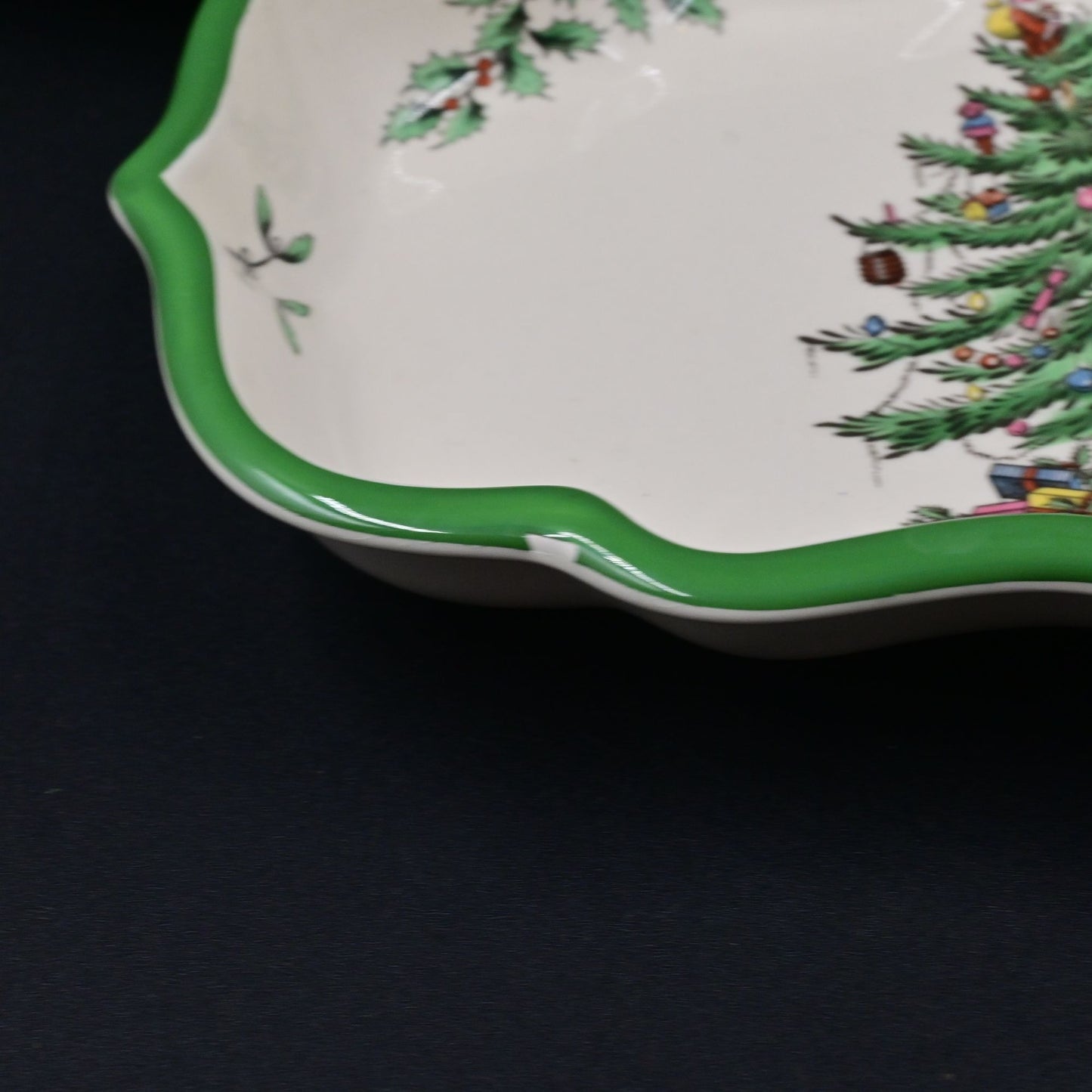 Spode China Christmas Tree Candy Ogee & Diamond Shaped Dish Pair Of 2