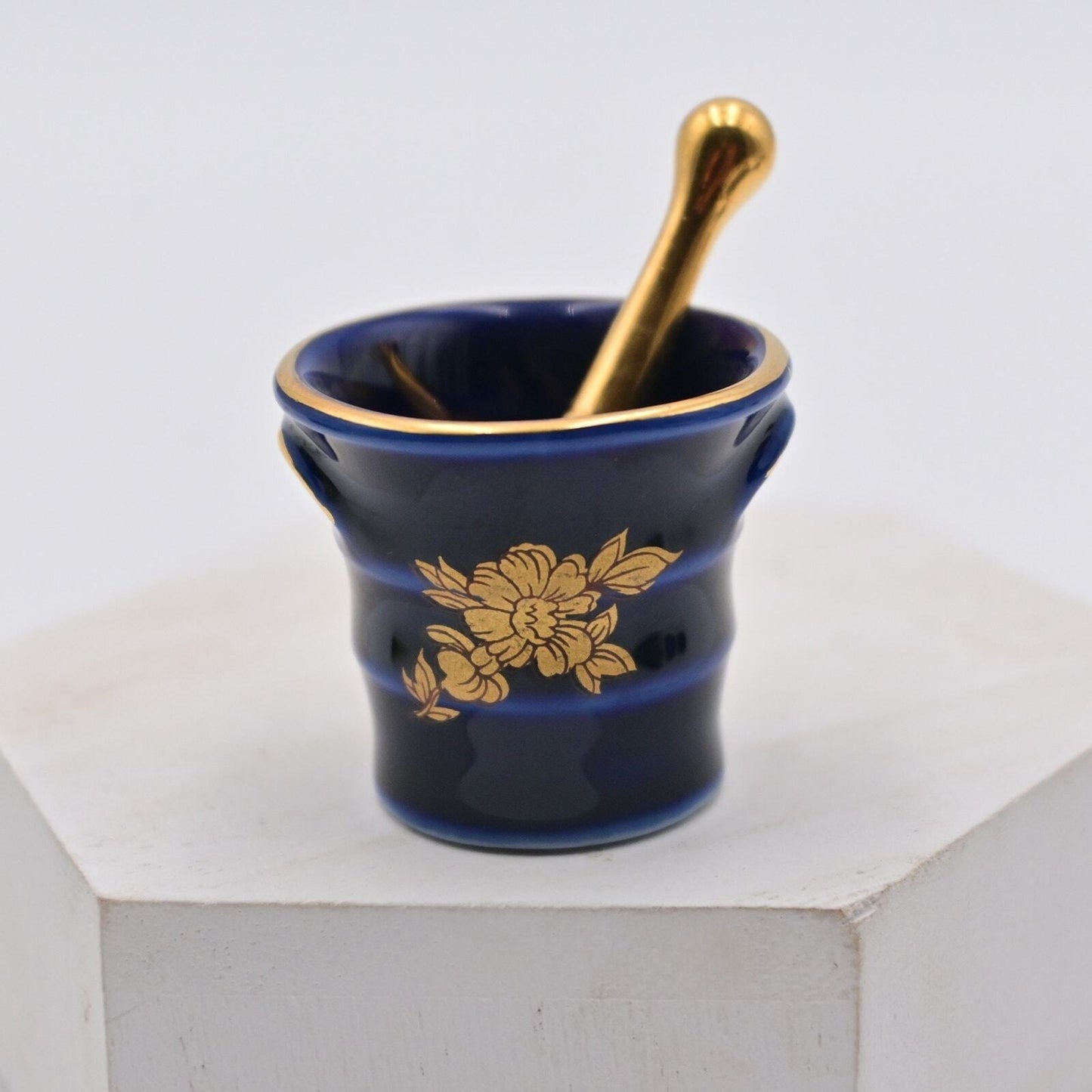 Vintage Limoges Mortar Pestle Cobalt Blue Victorian Miniature Figure
