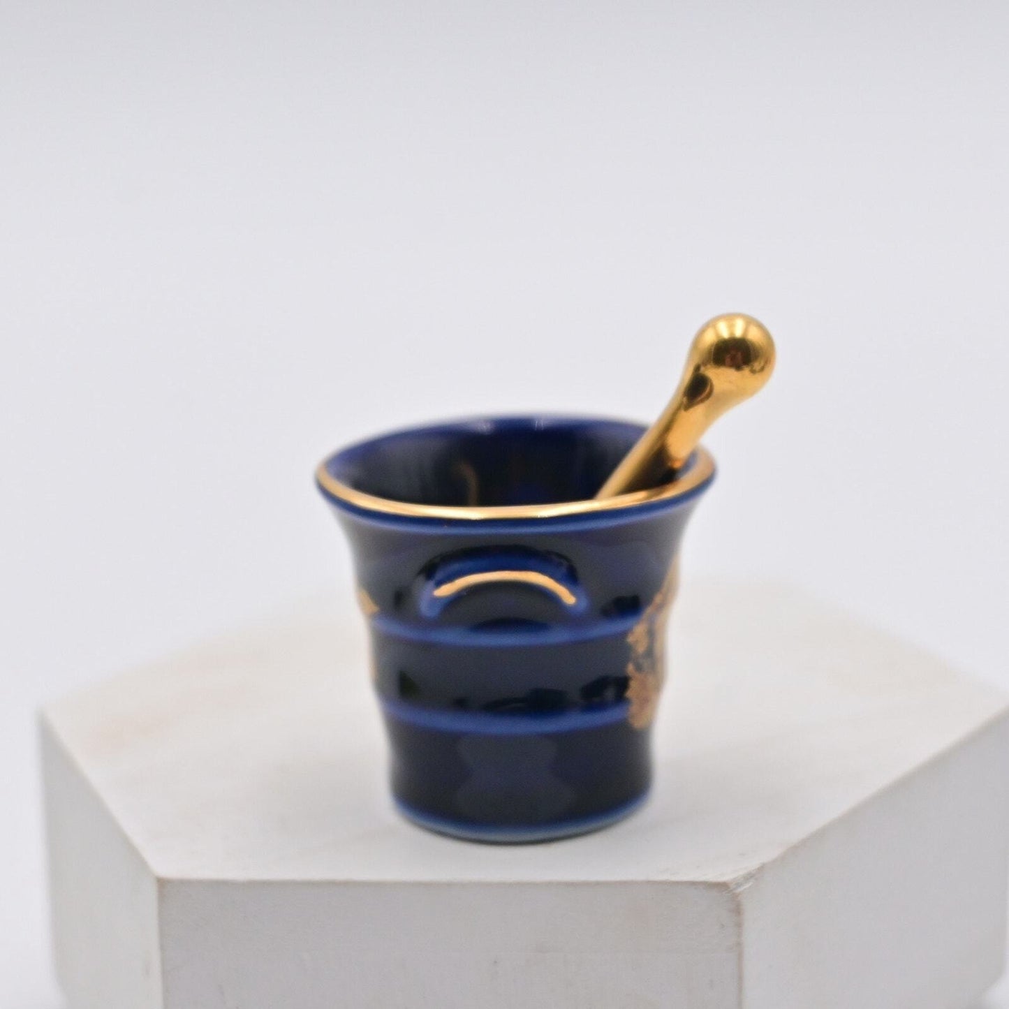 Vintage Limoges Mortar Pestle Cobalt Blue Victorian Miniature Figure