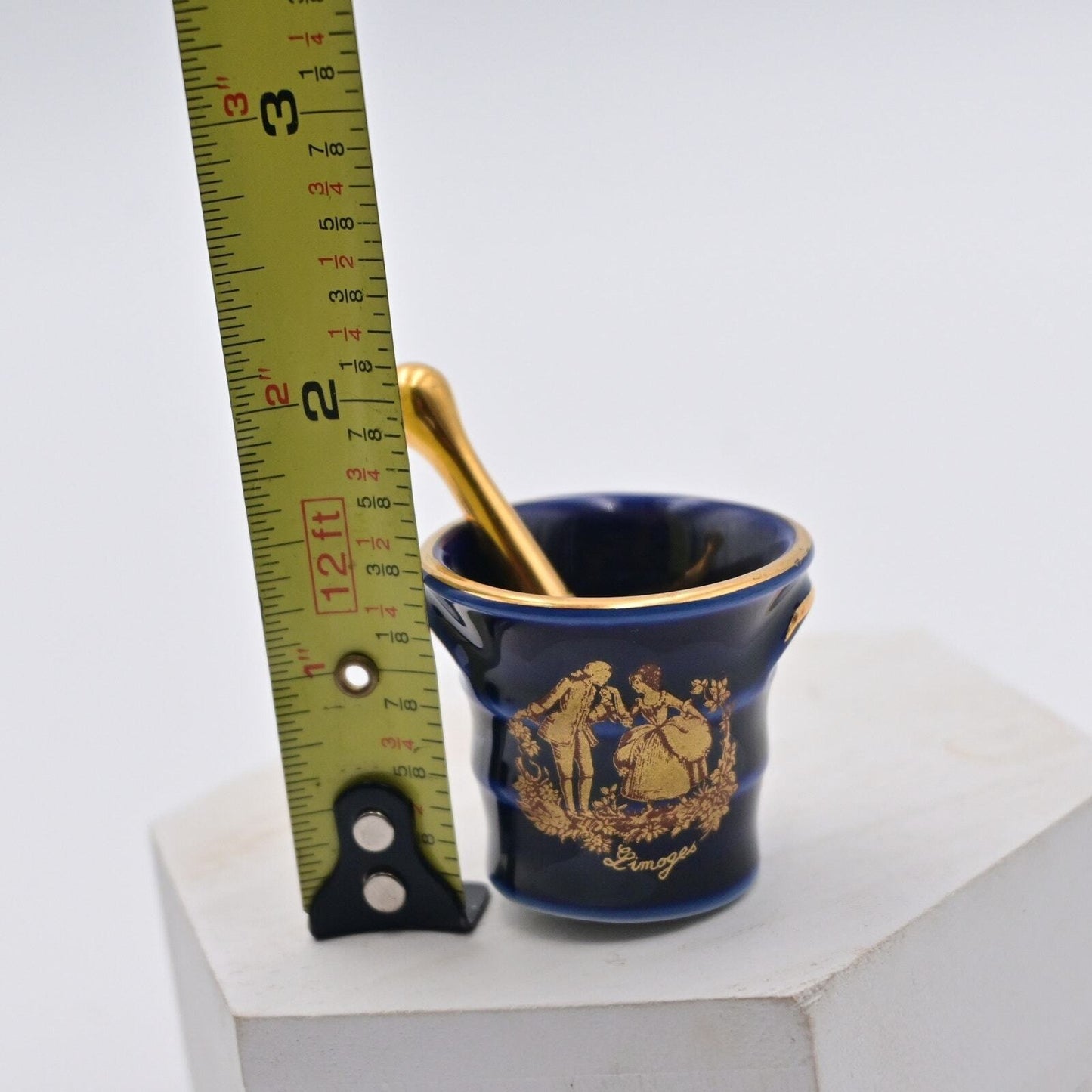 Vintage Limoges Mortar Pestle Cobalt Blue Victorian Miniature Figure