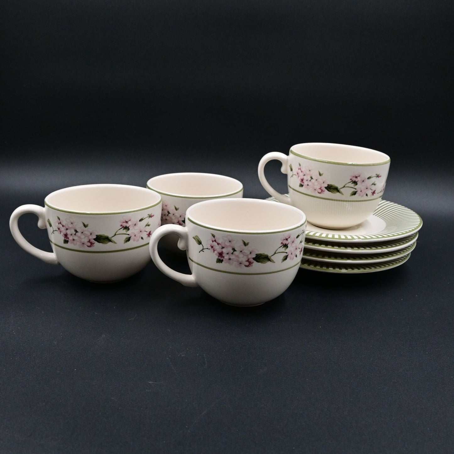MSE Martha Stewart Everyday Pink Hydrangea Coffee Mug W/ Saucer Set Of 4