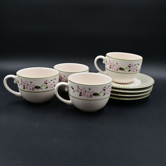 MSE Martha Stewart Everyday Pink Hydrangea Coffee Mug W/ Saucer Set Of 4