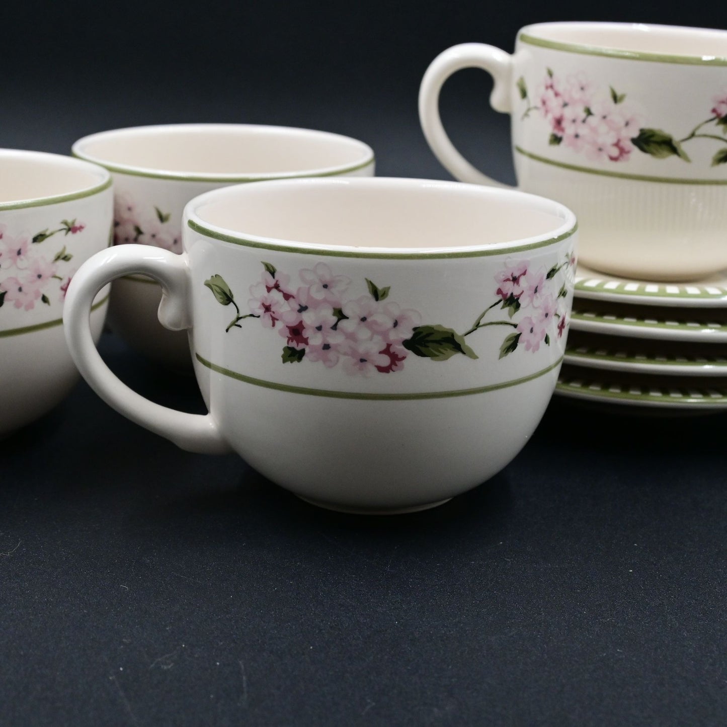 MSE Martha Stewart Everyday Pink Hydrangea Coffee Mug W/ Saucer Set Of 4