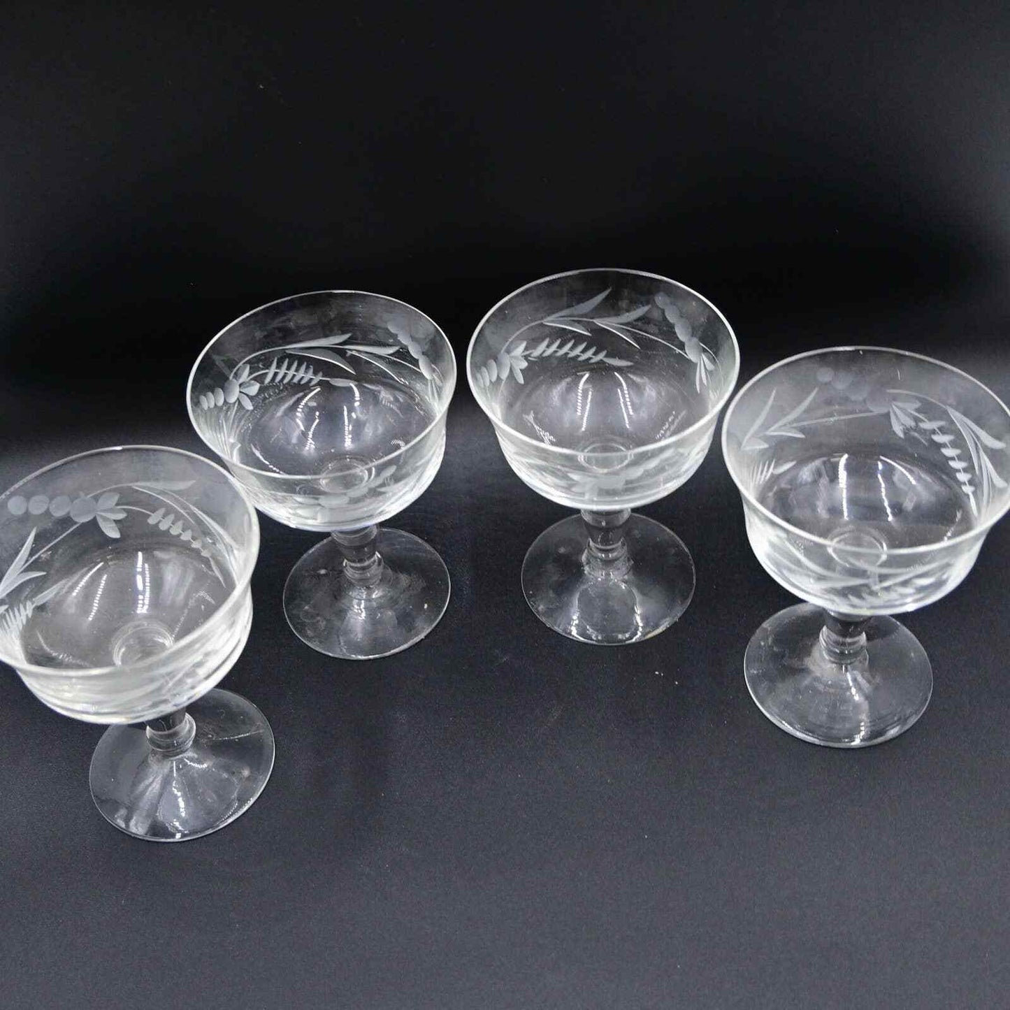 Vintage Etched Vine And Berry Champagne Glass Set Of 4