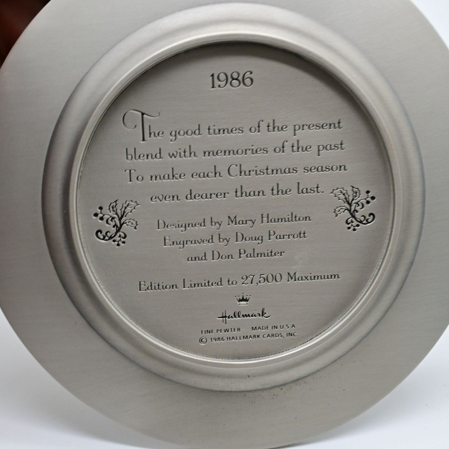 Hallmark Collectible Mary Hamilton Pewter Plate Christmas Is Remembering Time