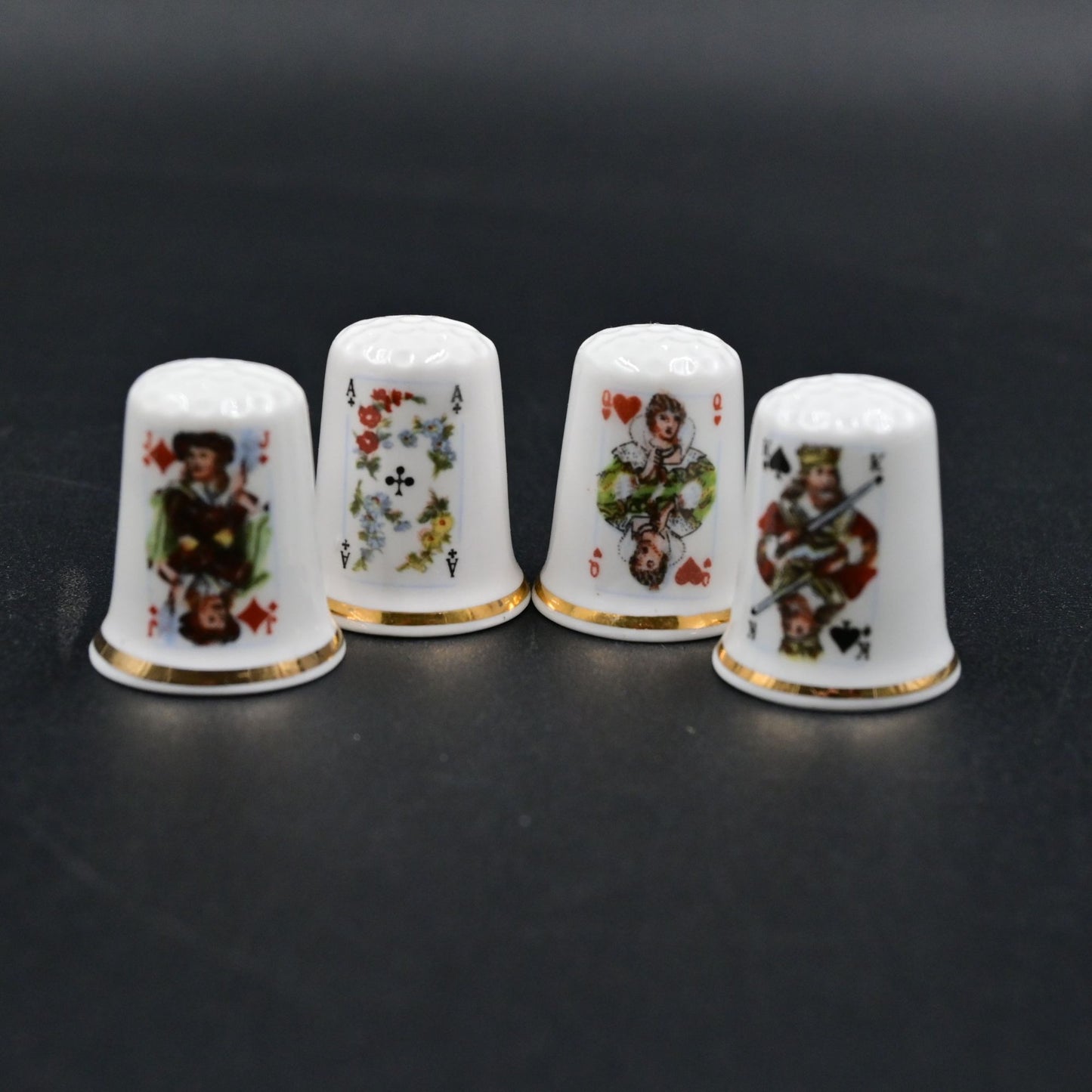 Thimbles Sewing 4 Playing Cards Ace-Clubs King-Spades Queen-Heart Jack-Diamond