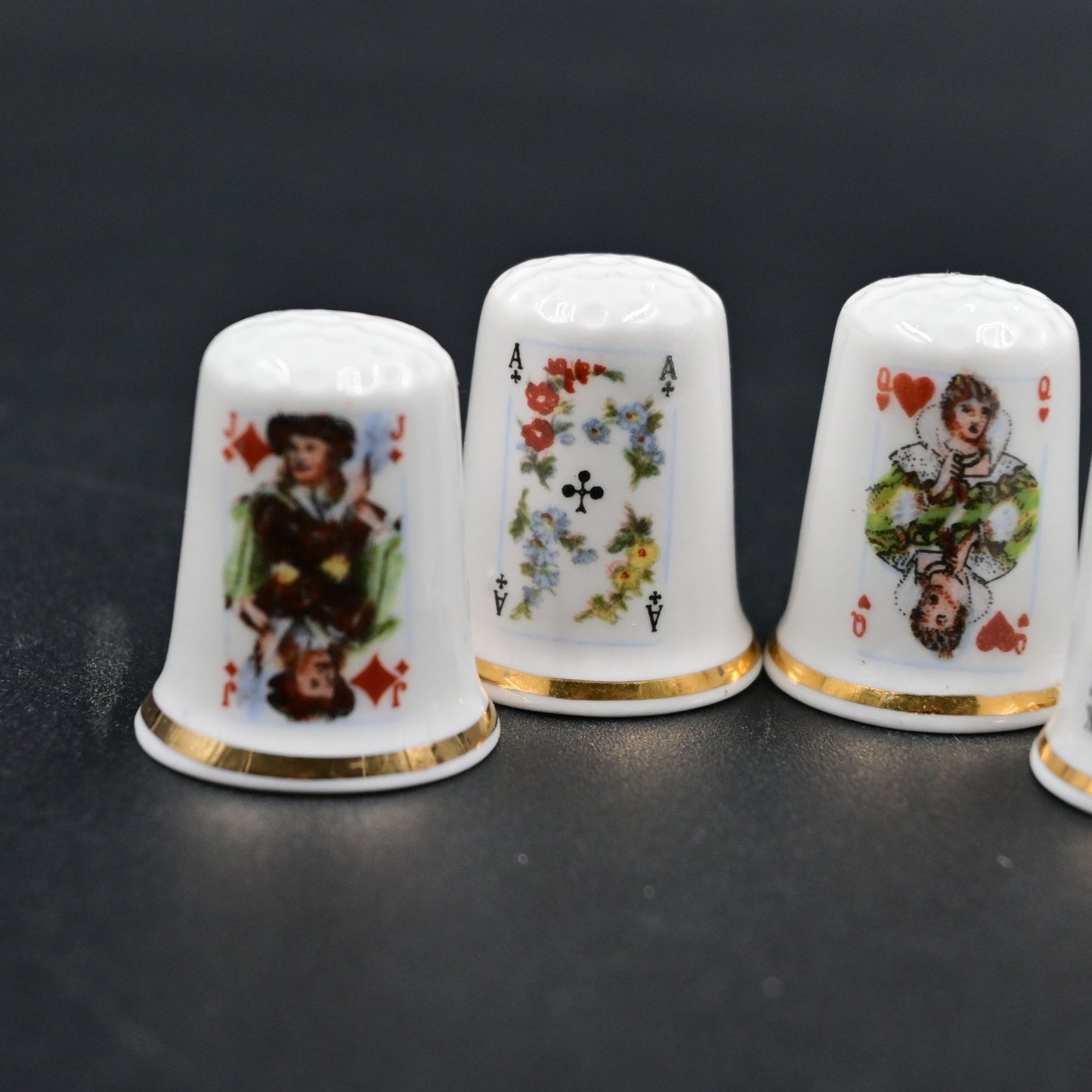 Thimbles Sewing 4 Playing Cards Ace-Clubs King-Spades Queen-Heart Jack-Diamond
