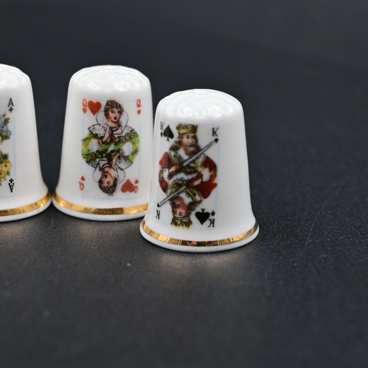Thimbles Sewing 4 Playing Cards Ace-Clubs King-Spades Queen-Heart Jack-Diamond