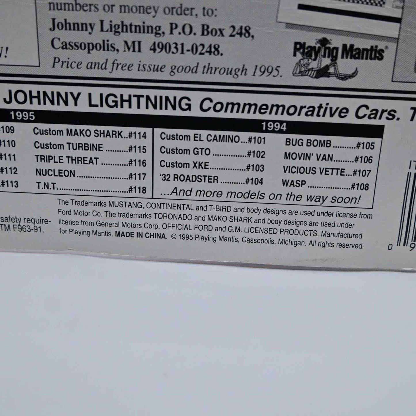 Johnny Lightning The Challengers Custom Mustang Series 6 - Vintage 1995