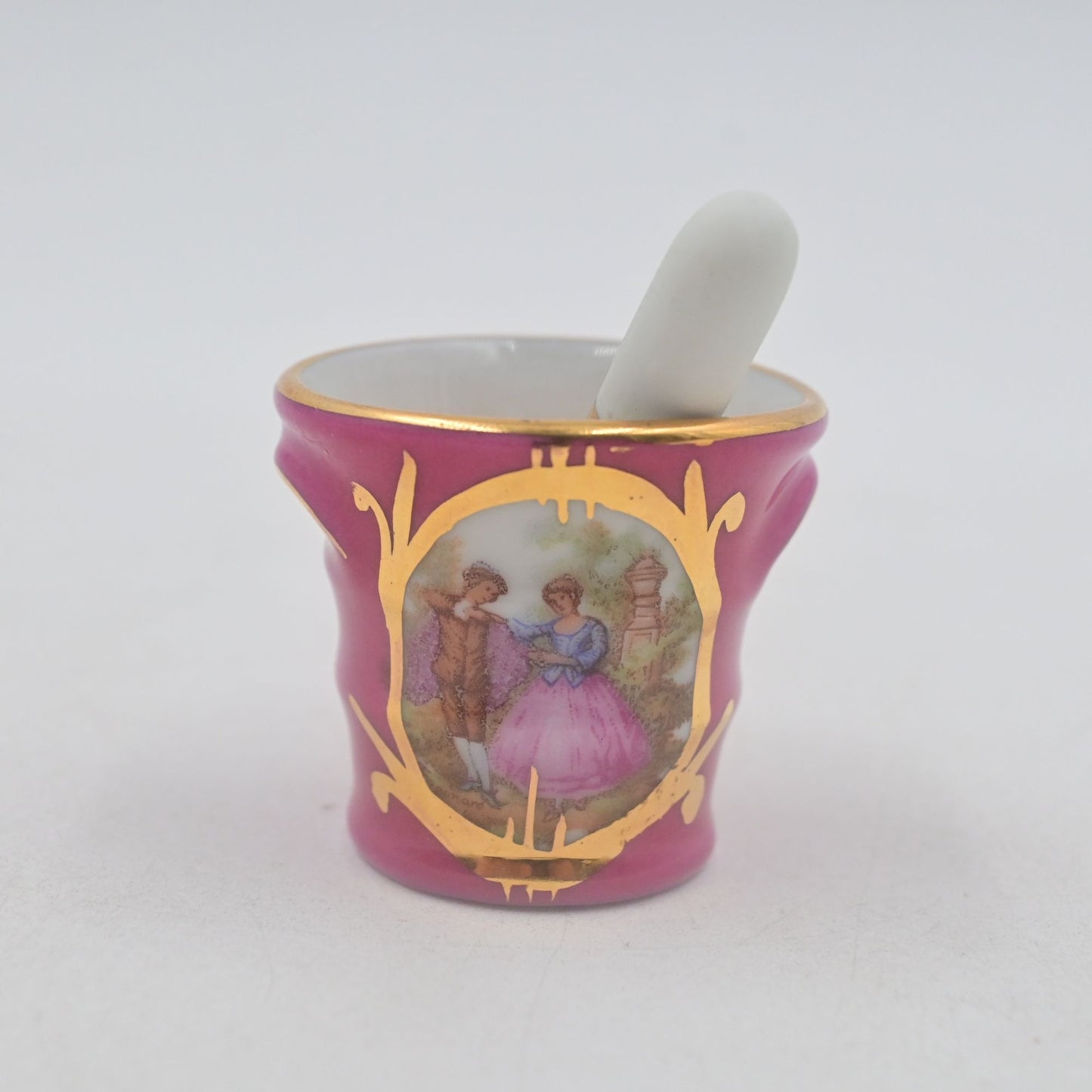 Limoges Mini Mortar And Pestle Courting Couple Vintage Miniature