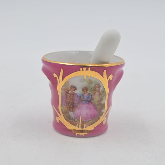 Limoges Mini Mortar And Pestle Courting Couple Vintage Miniature