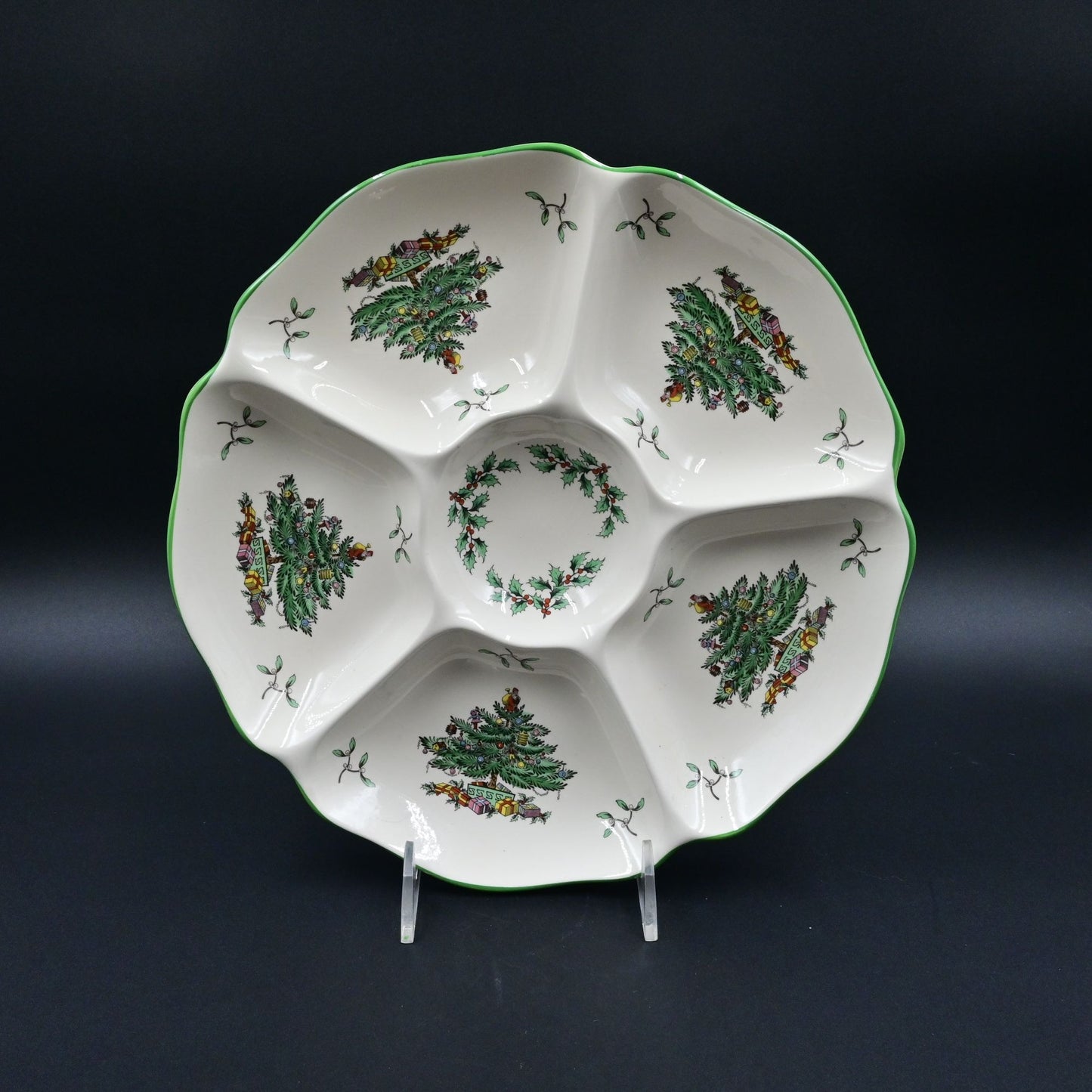 Spode Christmas Tree Divided Relish Tray 5-Section Serving Dish