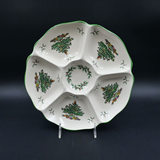 Spode Christmas Tree Divided Relish Tray 5-Section Serving Dish