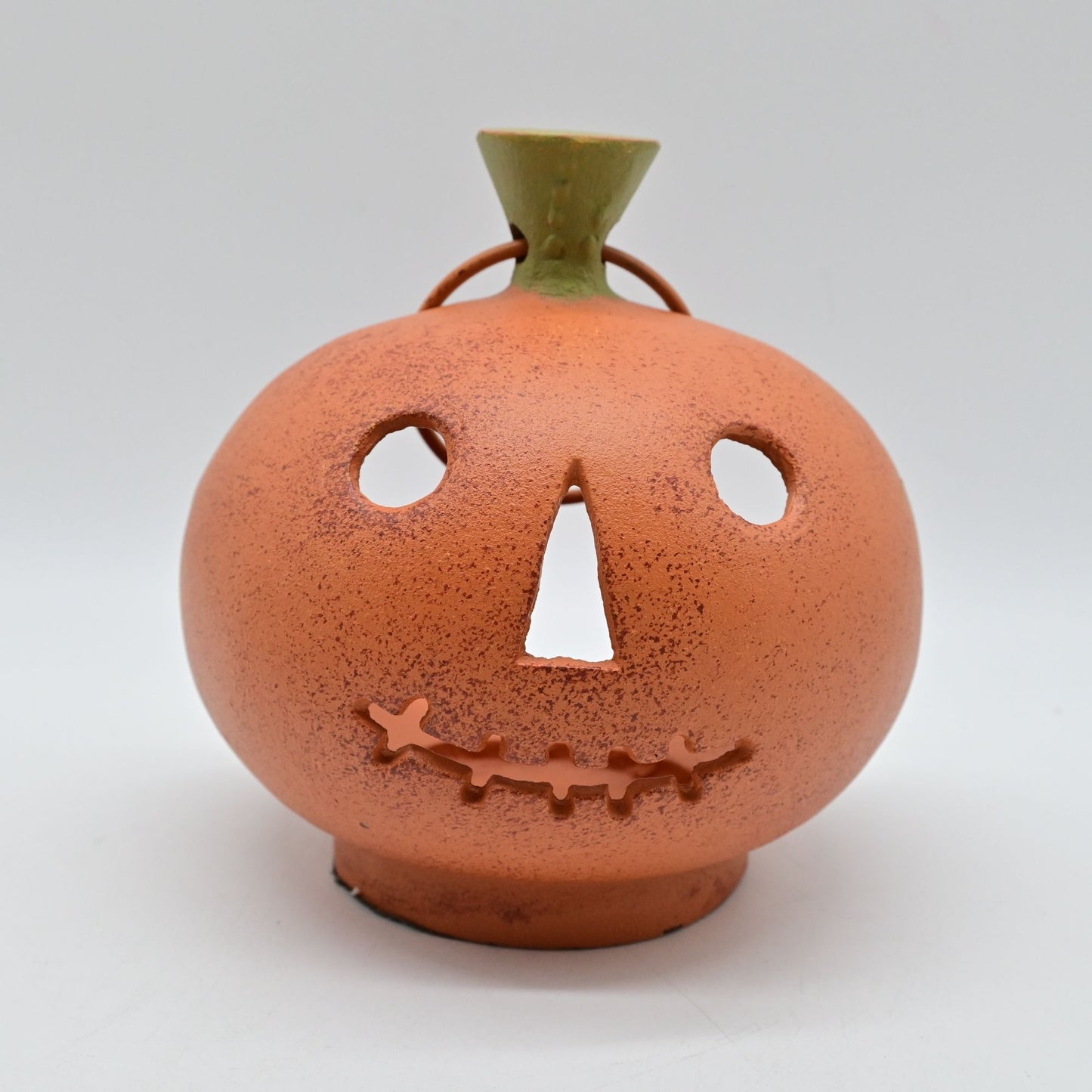Cast Iron Halloween Pumpkin Jack O Lantern Figurine Candle Holder Skeleton Face