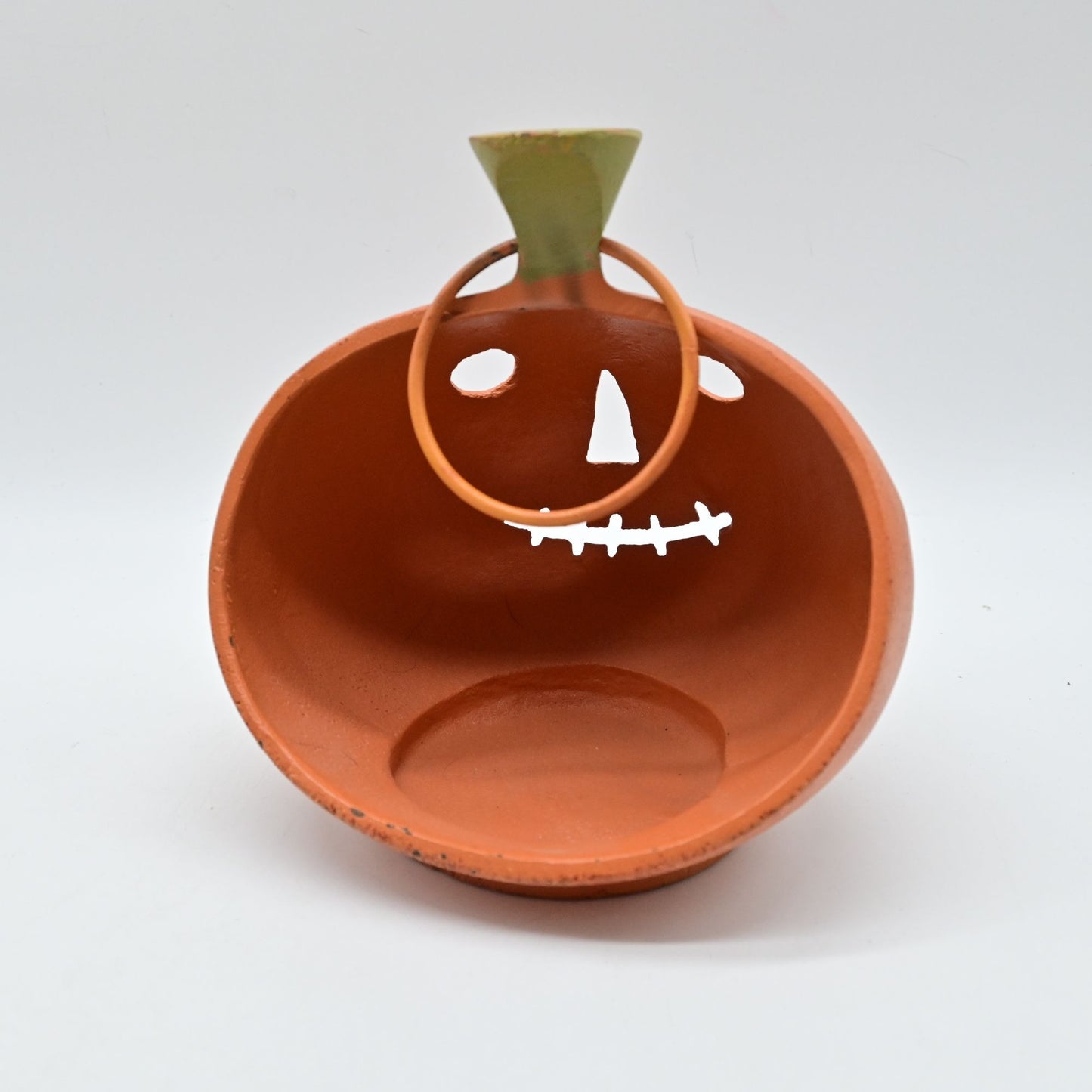 Cast Iron Halloween Pumpkin Jack O Lantern Figurine Candle Holder Skeleton Face