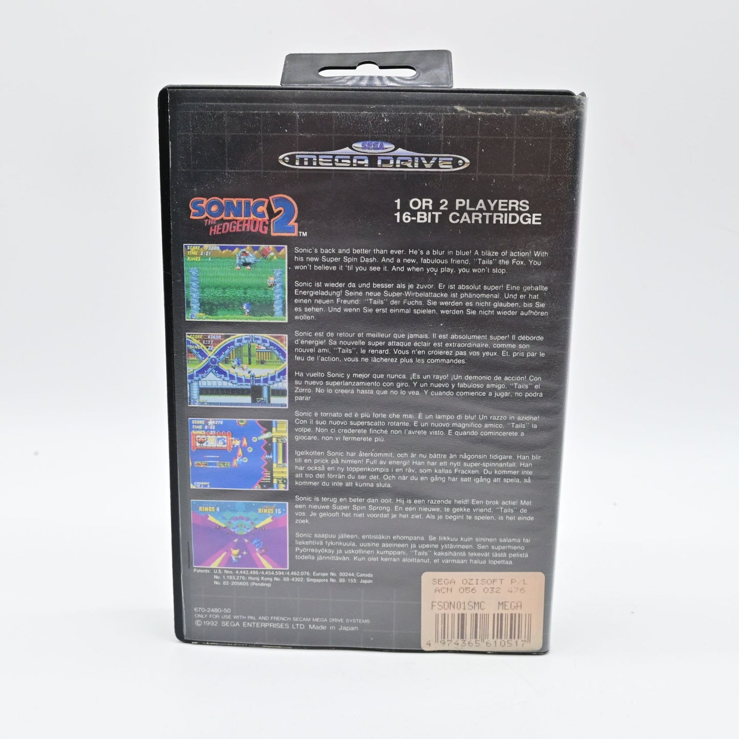 Sega Mega Drive Sonic The Hedgehog 2 16-Bit Cartridge CIB Manual Damage