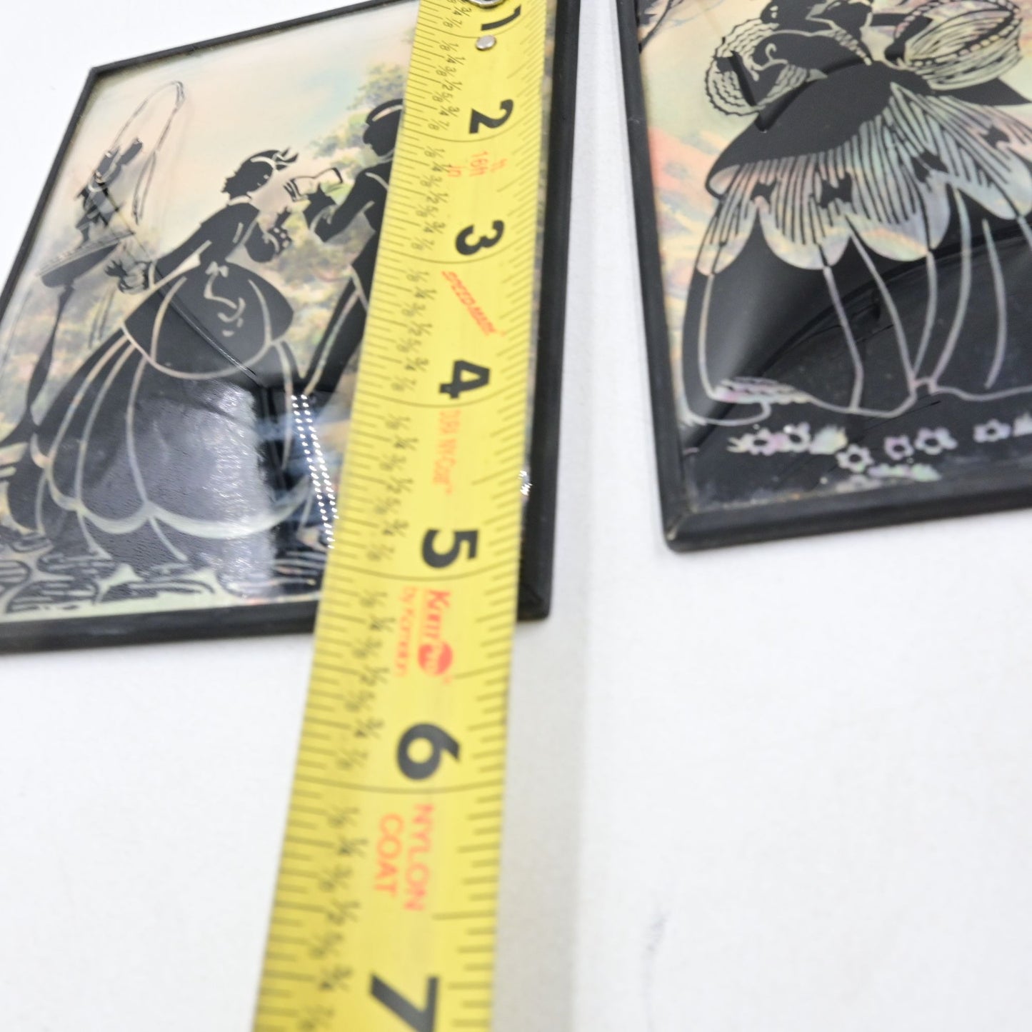 Vintage Reverse Painted Silhouettes Convex Bubble Glass Set Of 2