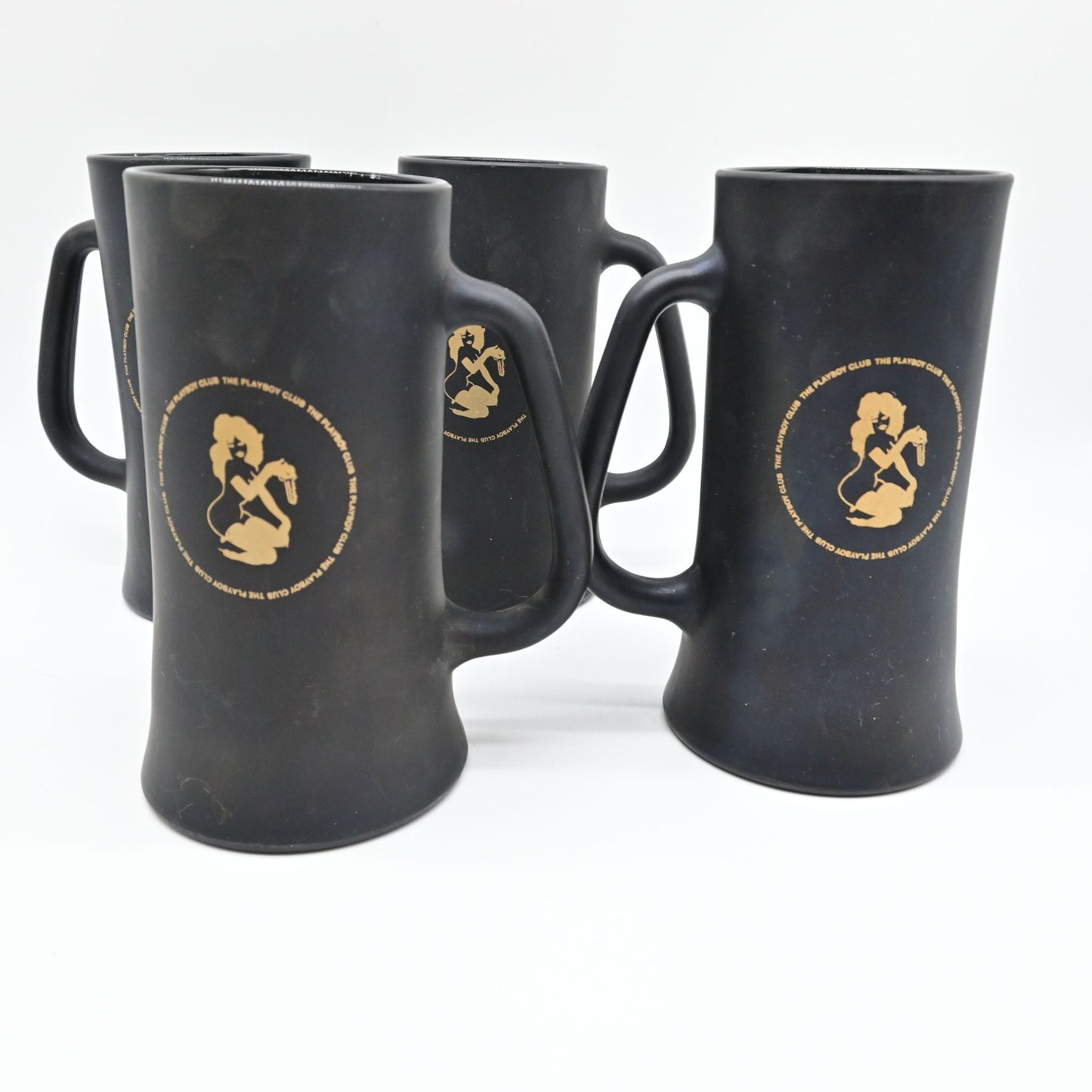 Vintage Playboy Club Black Beer Steins With Gold Logo Set Of 4