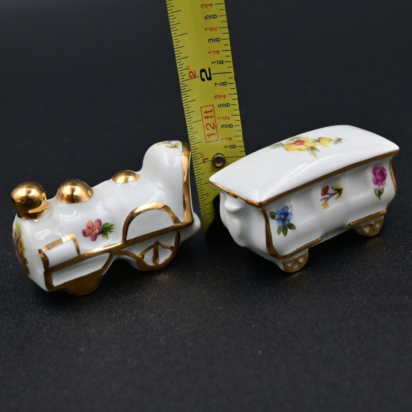 Limoges Train Engine & Caboose/Car Miniature Floral 2 Piece Vintage Figure