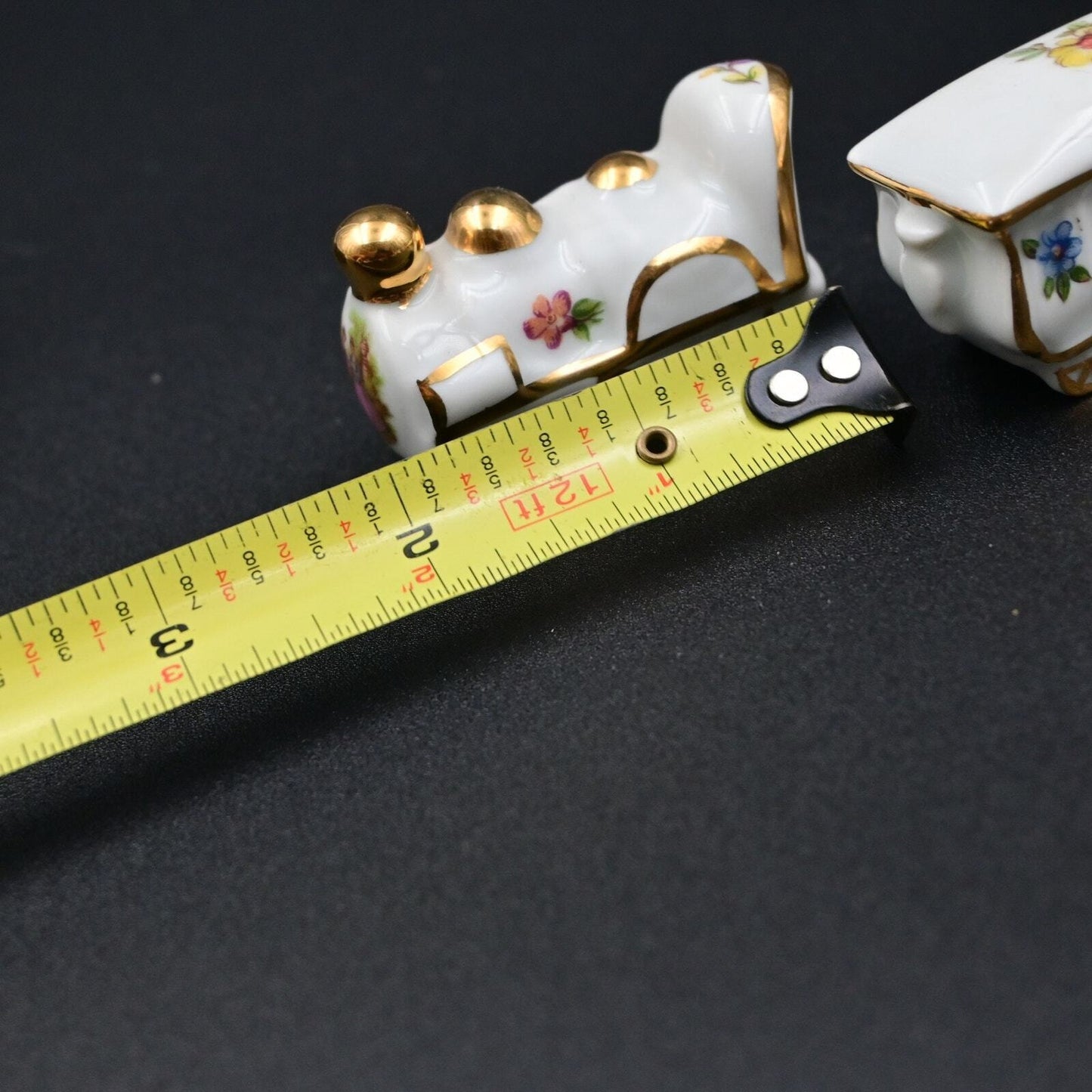 Limoges Train Engine & Caboose/Car Miniature Floral 2 Piece Vintage Figure